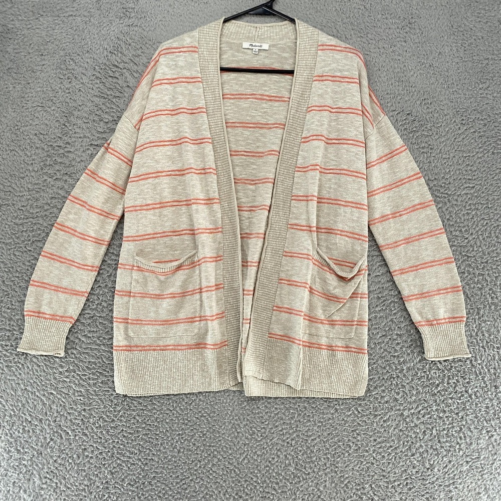 Madewell Cardigan Sweater Womens Small Beige Bradley Striped Open Pockets
